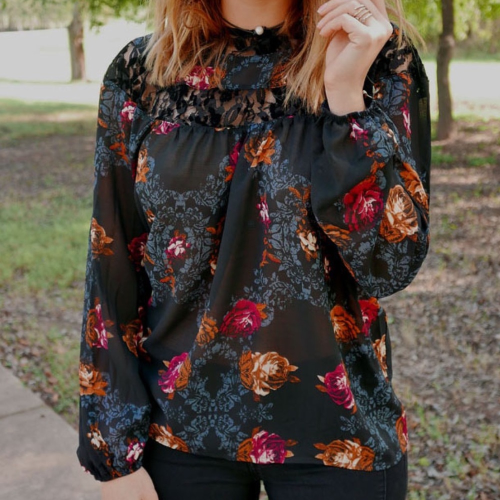 Knox Rose Floral Print Peasant Boho Top Blouse XS